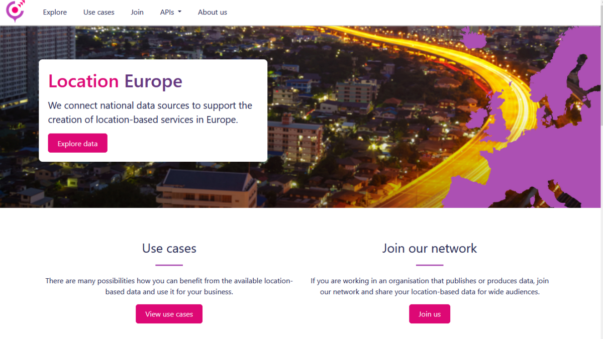 Screen shot from the Location Europe platform's front page.