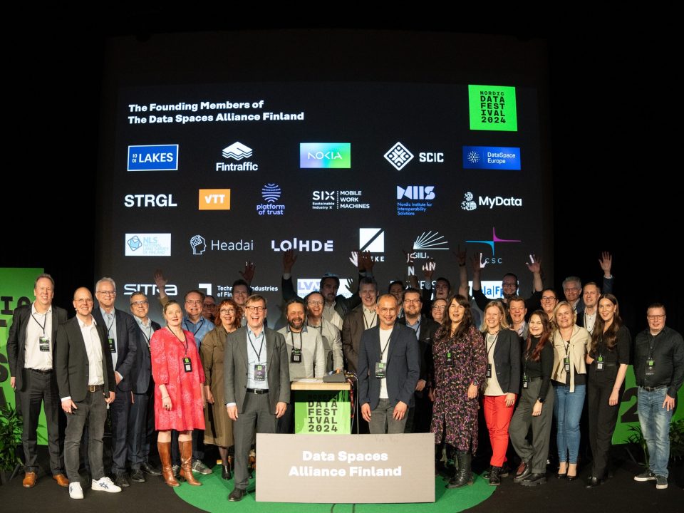 Founding members of the Data Space alliance Finland on the stage in Data festival event.